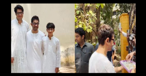 Aamir Khan, sons distribute sweets on Eid